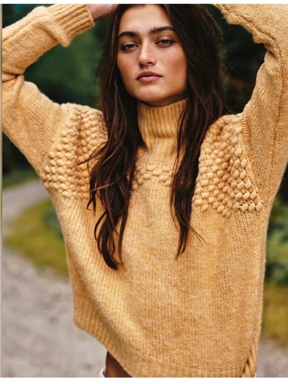 Free People Bradley Bauble Knit Pullover in Camel Heather